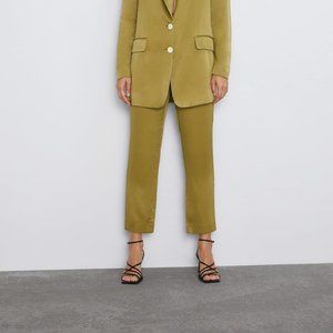 Zara Olive Green Satin Pants